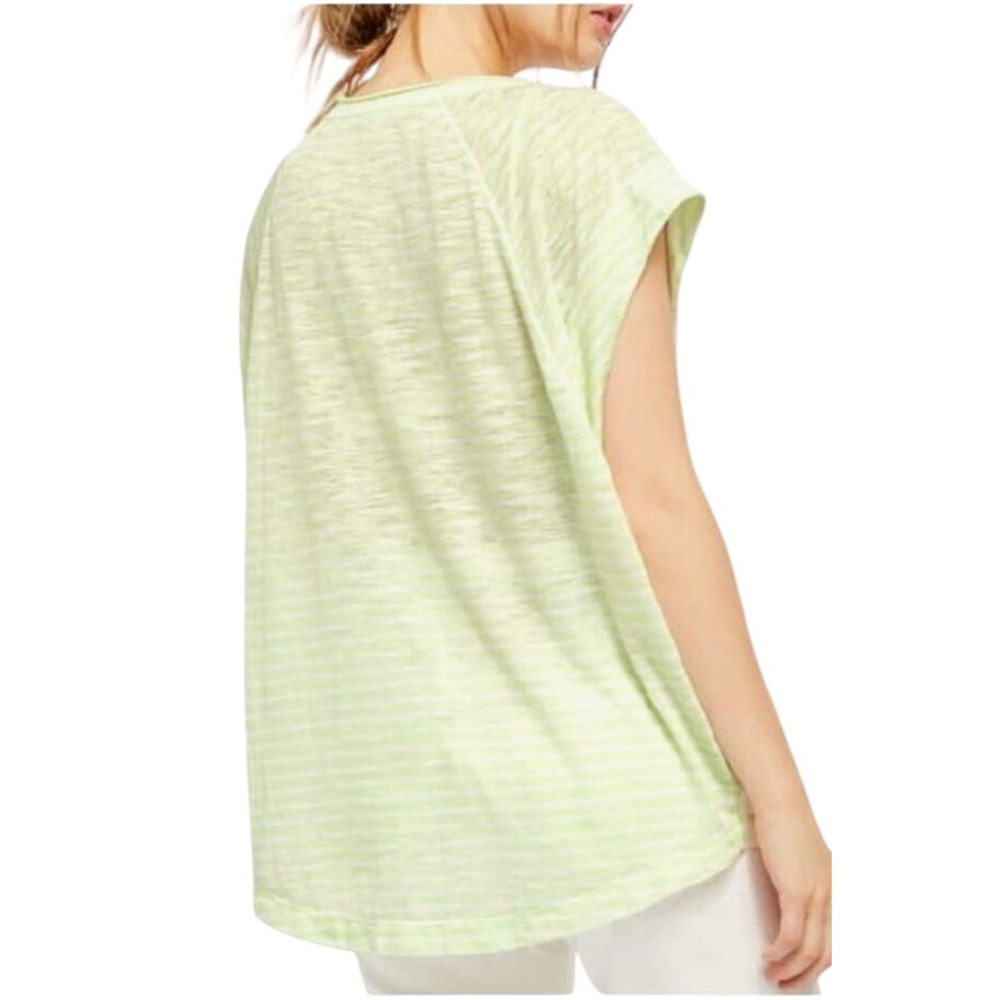 Free People We The Free Halo Striped Cap Sleeve High-Low Tee Neon Lime XS